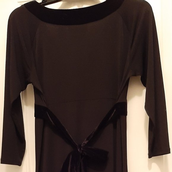 Attention brand Black Polyester, Velour trim Fit n Flare Midi Dress, Woman Sz S - Picture 2 of 12